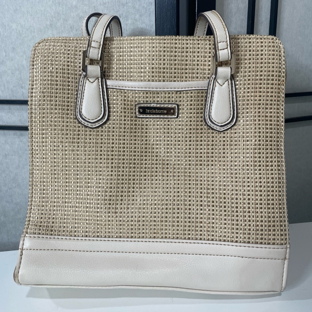 VTG Liz  Claiborne Woven Straw Pattern Purse Shoulder Bag Faux Trim
